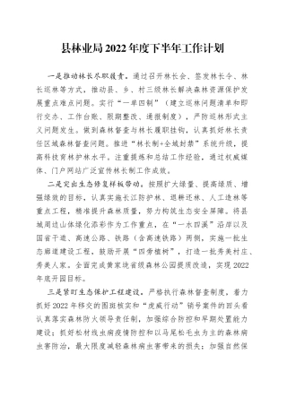 县林业局2022年度下半年工作计划