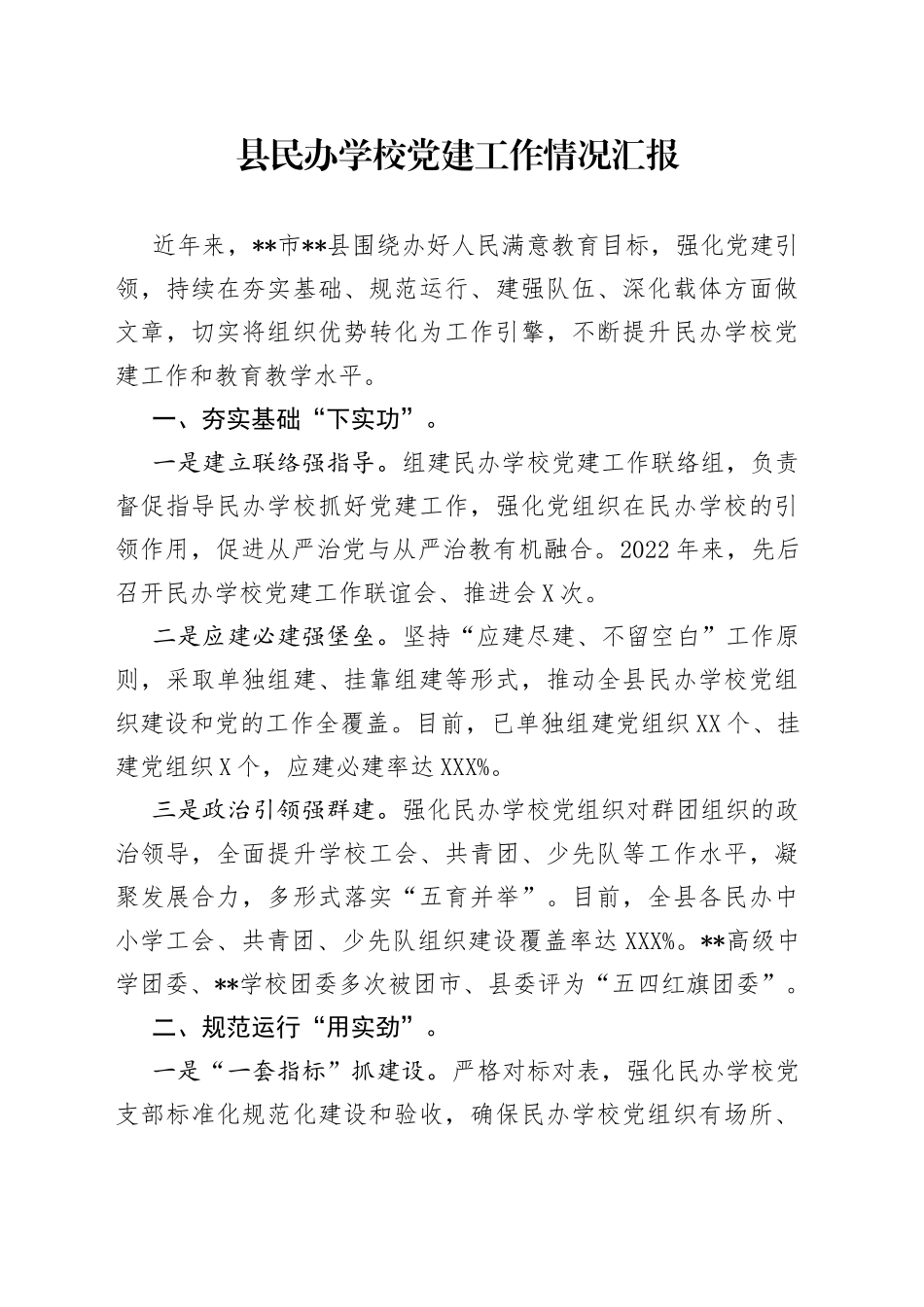 县民办学校党建工作情况汇报_第1页