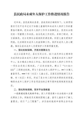 县民政局未成年人保护工作推进情况报告