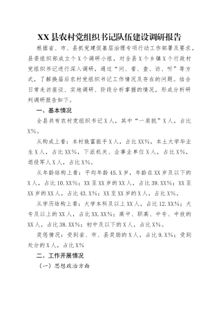 县农村党组织书记队伍建设调研报告