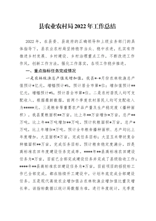县农业农村局2022年工作总结
