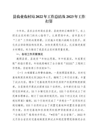县农业农村局2022年工作总结及2023年工作打算