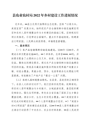 县农业农村局2022年乡村建设工作进展情况