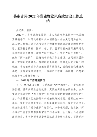 县审计局2022年党建和党风廉政建设工作总结
