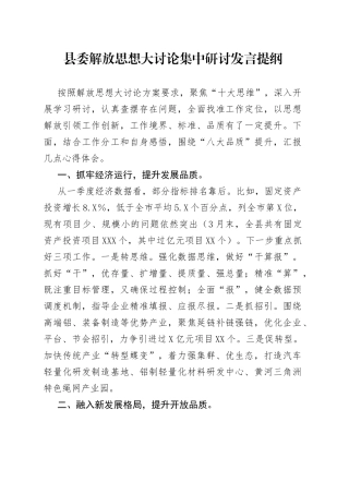 县委解放思想大讨论集中研讨发言提纲