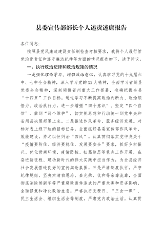 县委宣传部部长个人述责述廉报告