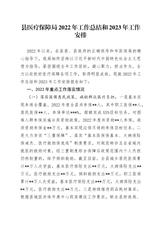 县医疗保障局2022年工作总结和2023年工作安排