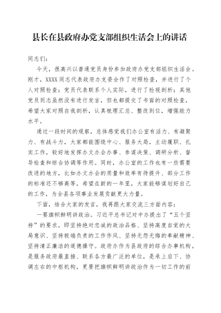 县长在县政府办党支部组织生活会上的讲话