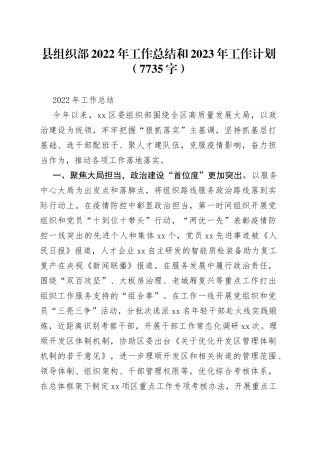 县组织部2022年工作总结和2023年工作计划(1)