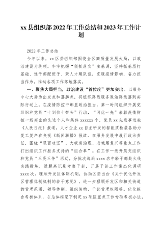 县组织部2022年工作总结和2023年工作计划