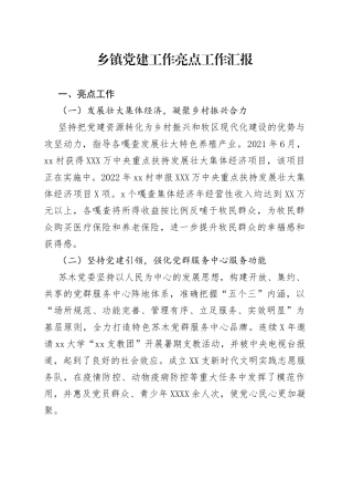 乡镇党建工作亮点工作汇报