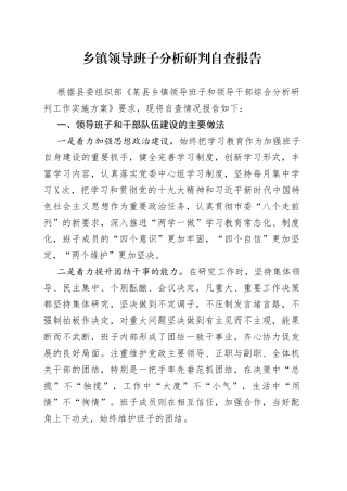 乡镇领导班子分析研判自查报告