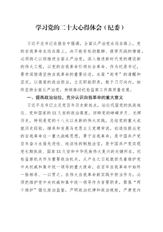 学习二十大心得体会（纪委）