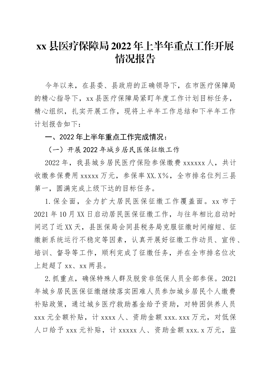 医疗保障局2022年上半年重点工作开展情况报告_第1页
