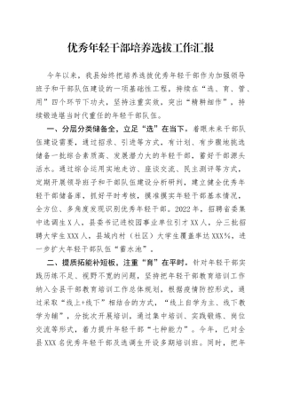 优秀年轻干部培养选拔工作汇报