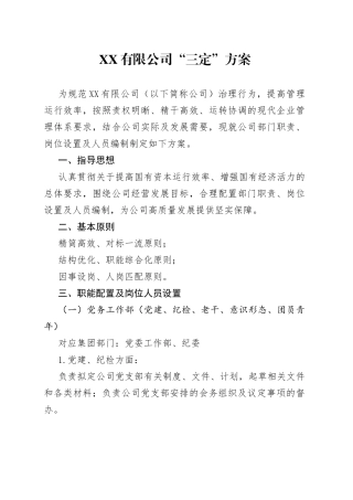 有限公司“三定”方案