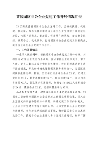 园区非公企业党建工作开展情况汇报