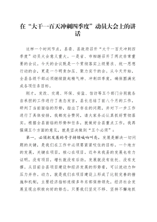 在“大干一百天冲刺四季度”动员大会上的讲话（1）