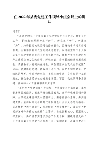 在2022年县委党建工作领导小组会议上的讲话