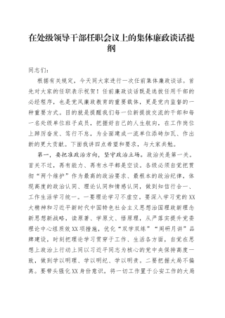 在处级领导干部任职会议上的集体廉政谈话提纲