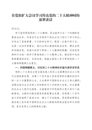 在党组扩大会议学习传达二十大精神时的部署讲话