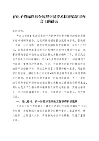 在电子招标投标全流程交易技术标准编制审查会上的讲话