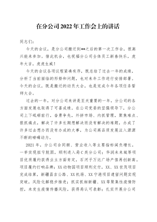 在分公司2022年工作会上的讲话