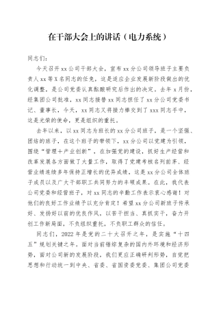 在干部大会上的讲话（电力系统）