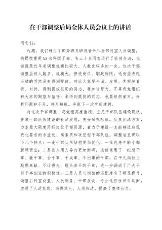 在干部调整后局全体人员会议上的讲话