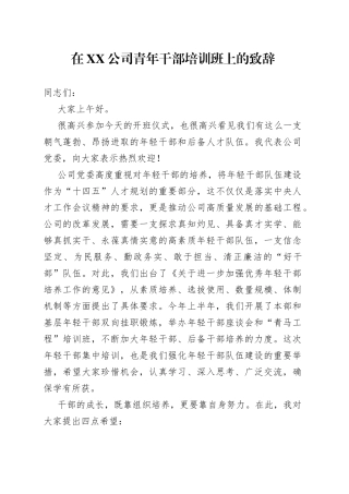 在公司青年干部培训班上的致辞