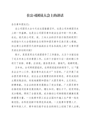 在公司团员大会上的讲话