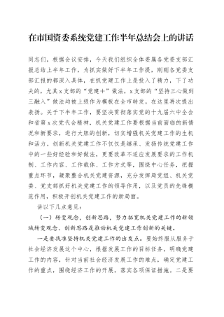 在国资委系统党建工作半年总结会上的讲话