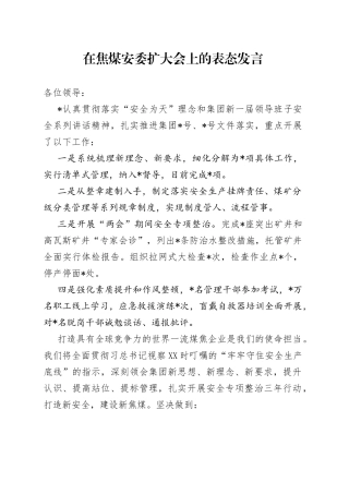 在焦煤安委扩大会上的表态发言