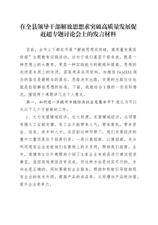 在解放思想求突破高质量发展促赶超专题讨论会上的发言材料