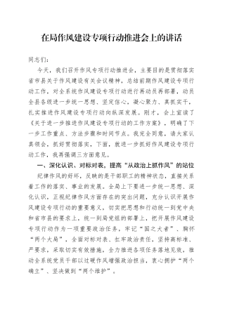 在局作风建设专项行动推进会上的讲话