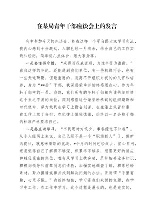 在某局青年干部座谈会上的发言