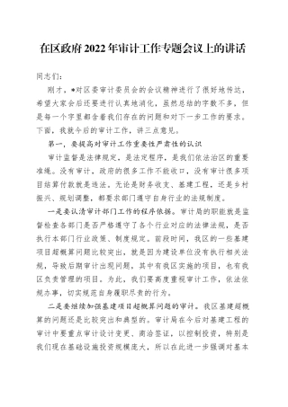 在区政府2022年审计工作专题会议上的讲话