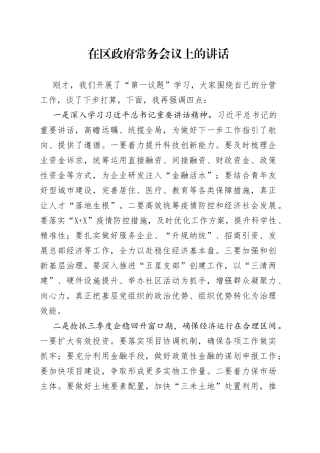 在区政府常务会议上的讲话