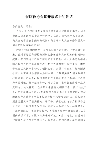 在区政协会议开幕式上的讲话