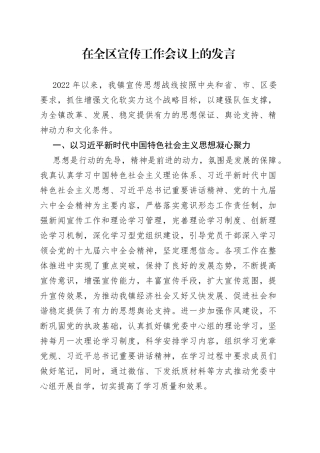 在全区宣传工作会议上的发言