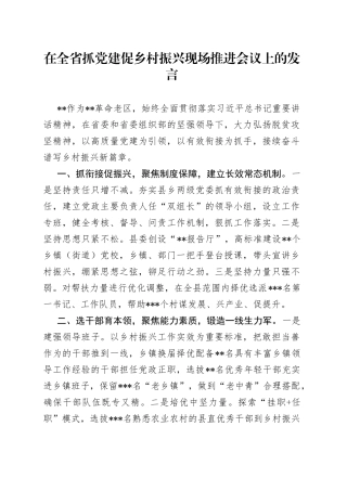 在全省抓党建促乡村振兴现场推进会议上的发言（1）