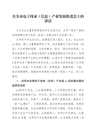 在全市电子线束（信息）产业发展推进会上的讲话