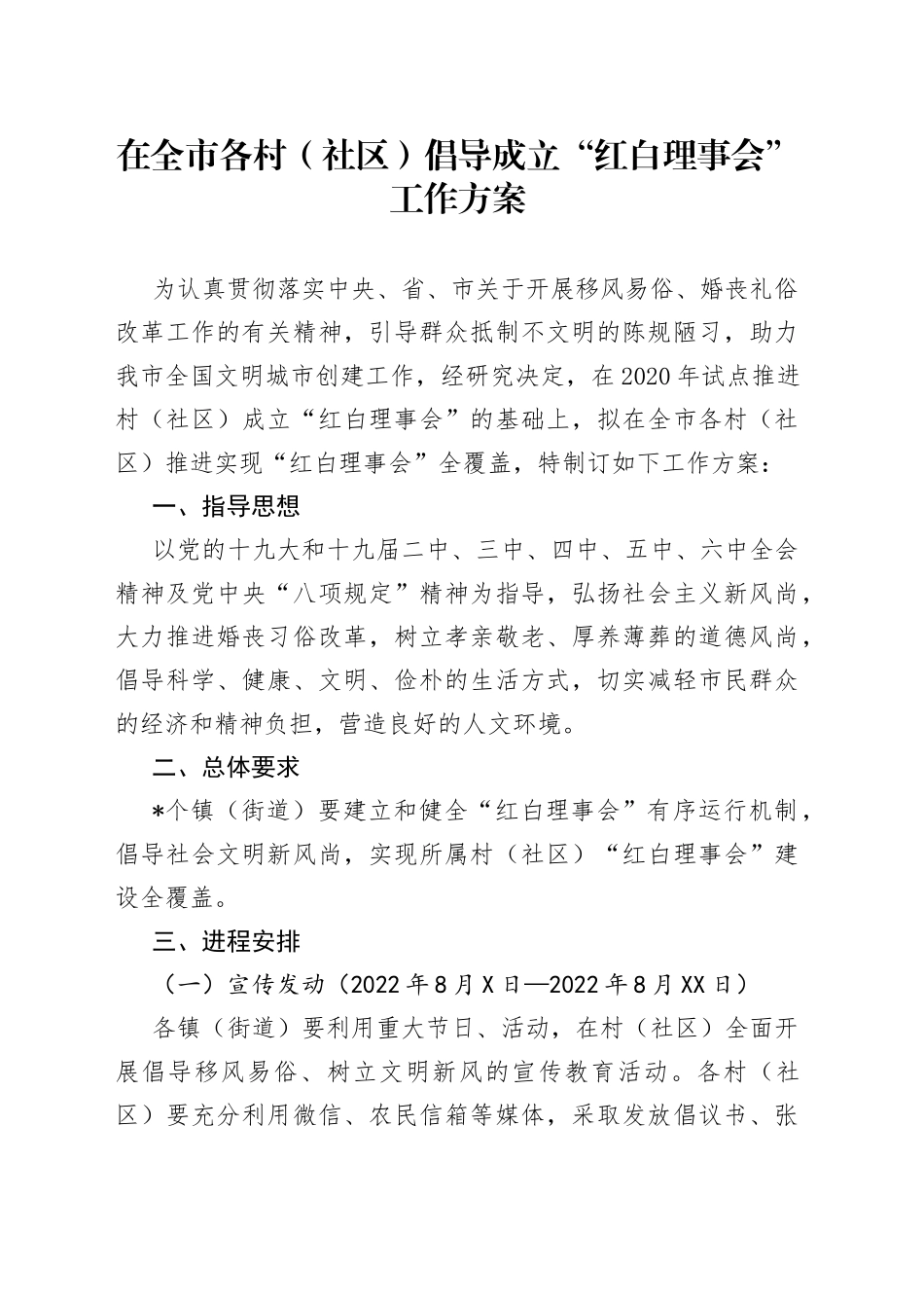 在全市各村（社区）倡导成立“红白理事会”工作方案_第1页