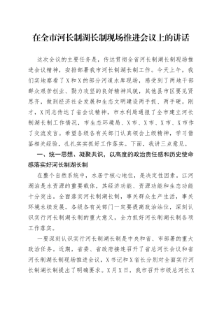 在全市河长制湖长制现场推进会议上的讲话