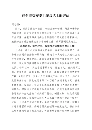 在全市交安委工作会议上的讲话