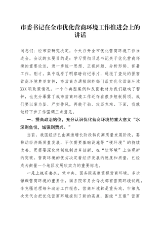 在全市优化营商环境工作推进会上的讲话（2）