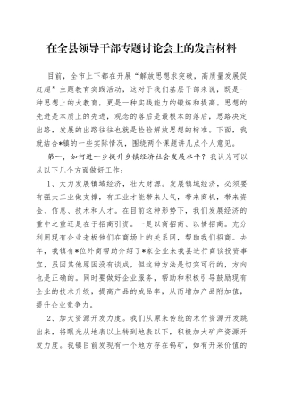 在全县领导干部专题讨论会上的发言材料