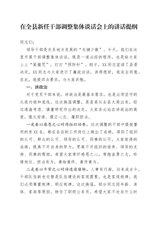 在全县新任干部调整集体谈话会上的讲话提纲