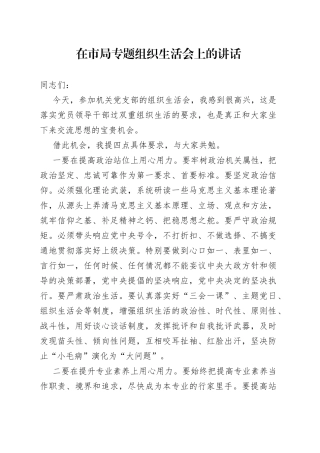 在市局专题组织生活会上的讲话
