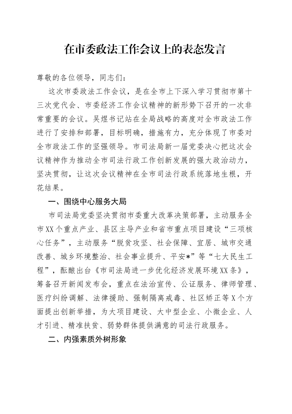 在市委政法工作会议上的表态发言_第1页